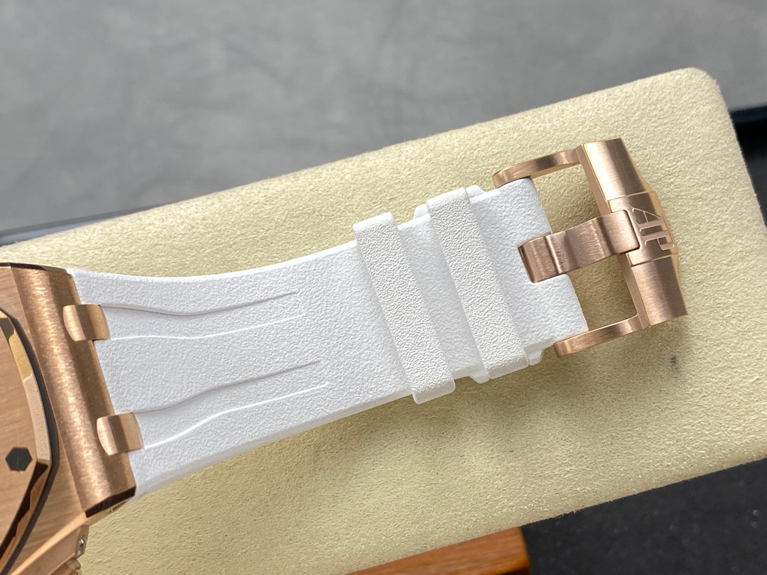 Royal Oak Offshore 44mm RG TKF 1:1 Best Edition White Dial on White Rubber Strap A3126