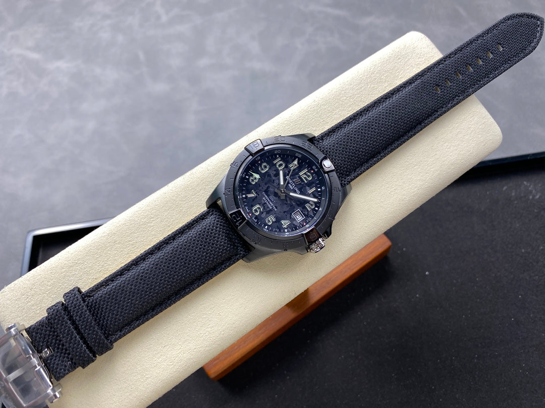Avenger Chronometer 42mm GMT DLC BLSF 1:1 Best Version Black Dial On Black Nylon Strap A2836