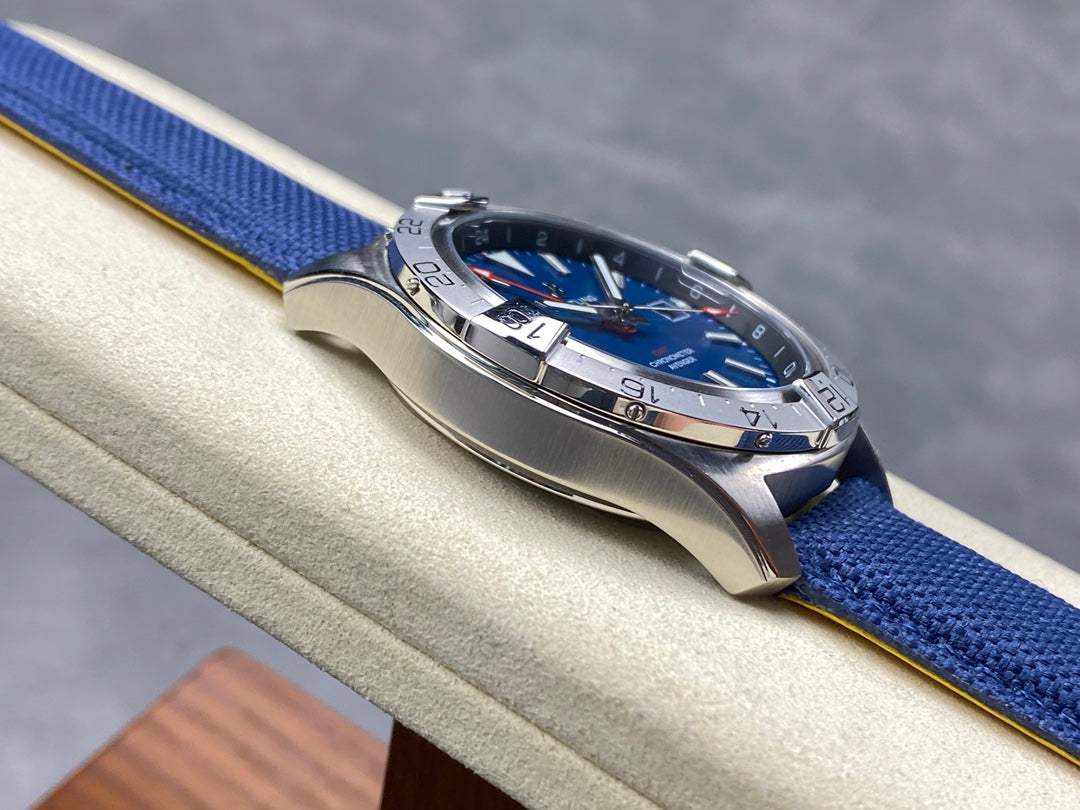 Avenger Chronometer 42mm GMT SS BLSF 1:1 Best Version Blue Dial On Blue Nylon Strap A2836