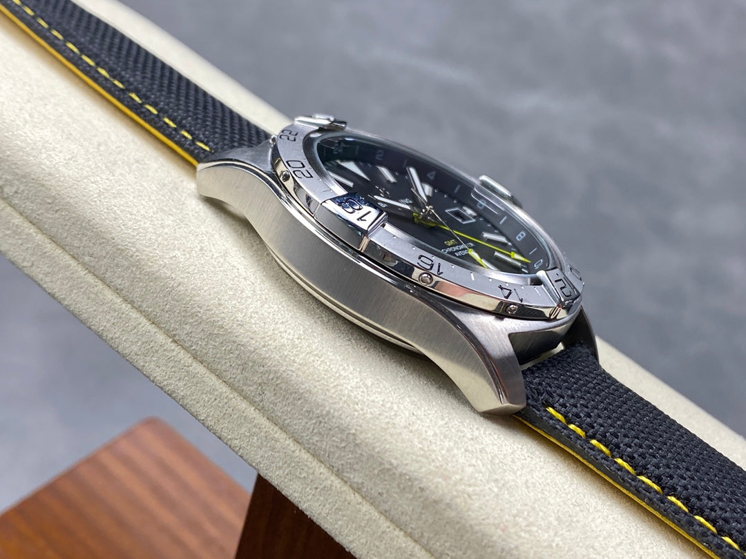 Avenger Chronometer 42mm GMT Yellow Second Hand SS BLSF 1:1 Best Version Black Dial On Black Nylon Strap A2836