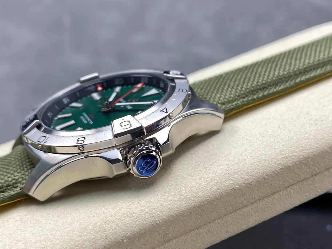 Avenger Chronometer 42mm GMT SS BLSF 1:1 Best Version Green Dial On Green Nylon Strap A2836