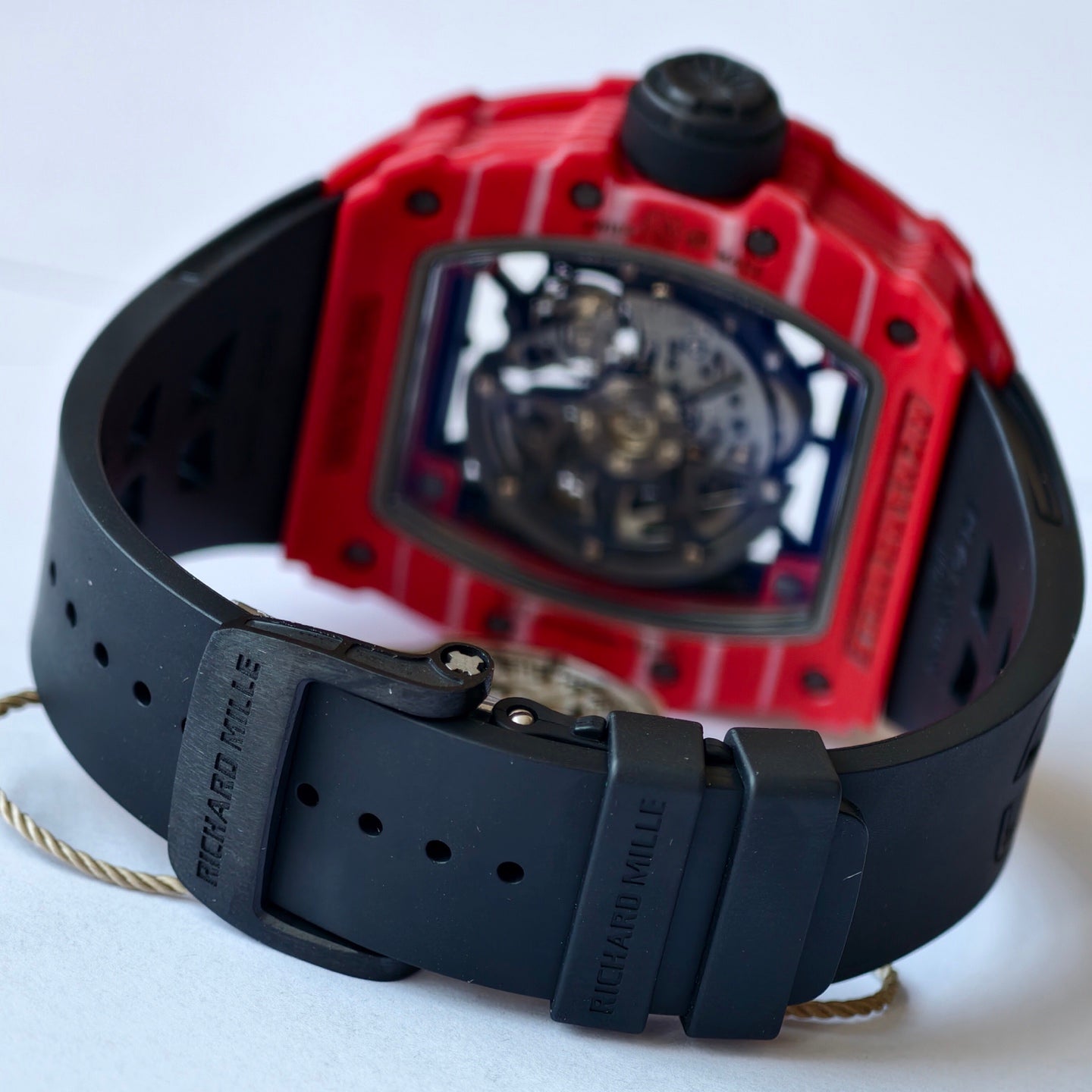 RM035-02 Red NTPT Umi Office 1:1 Best Edition Skeleton Dial On Black Rubber Strap RMAL1 Super Clone V2 (Free Sprung)