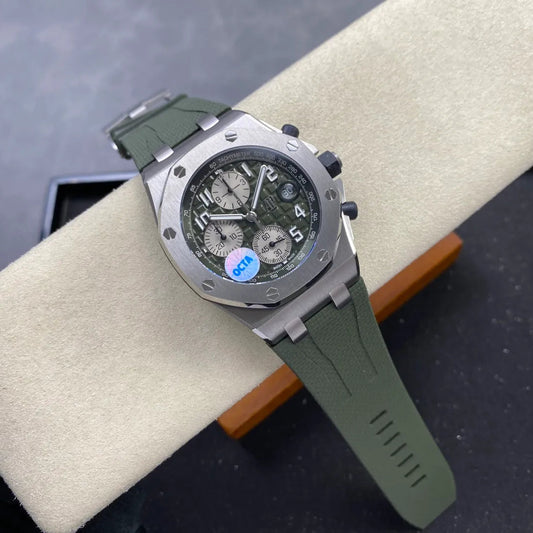 Royal Oak Offshore Chronograph 42mm 26238TI Titanium Case OCTA 1:1 Best Edition Khaki Green Dial on Green Rubber Strap SA4404 Free Sprung