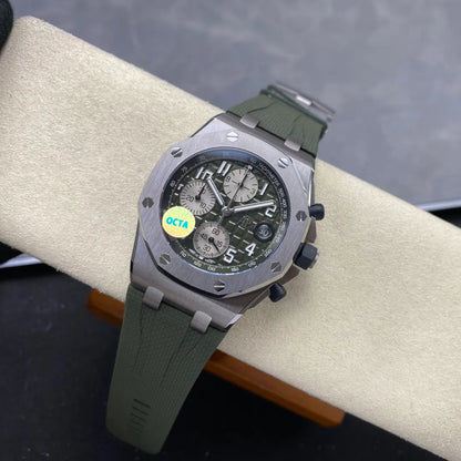 Royal Oak Offshore Chronograph 42mm 26238TI Titanium Case OCTA 1:1 Best Edition Khaki Green Dial on Green Rubber Strap SA4404 Free Sprung