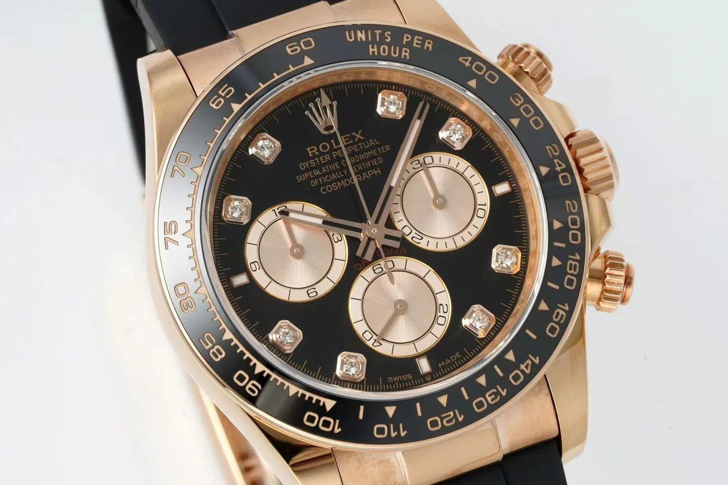 Daytona 126515 ERF Best Edition Black/RG Diamonds Dial on Oysterflex Strap JH4131 (Free Sprung)