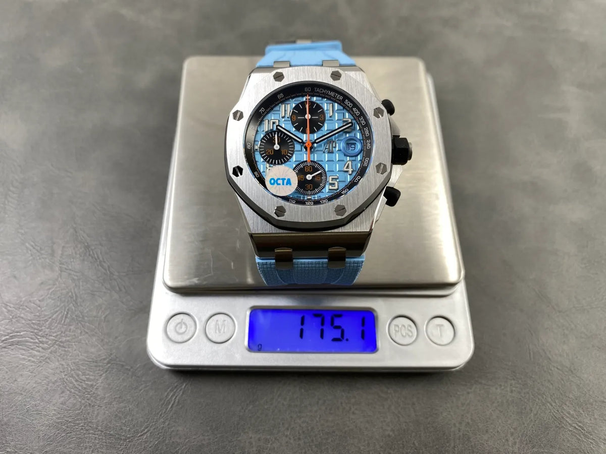 Royal Oak Offshore Chronograph 42mm 26238ST Stainless Steel Case OCTA 1:1 Best Edition Baby Blue on Blue Rubber Strap SA4404 Free Sprung