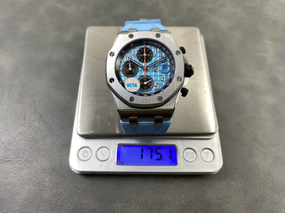 Royal Oak Offshore Chronograph 42mm 26238ST Stainless Steel Case OCTA 1:1 Best Edition Baby Blue on Blue Rubber Strap SA4404 Free Sprung