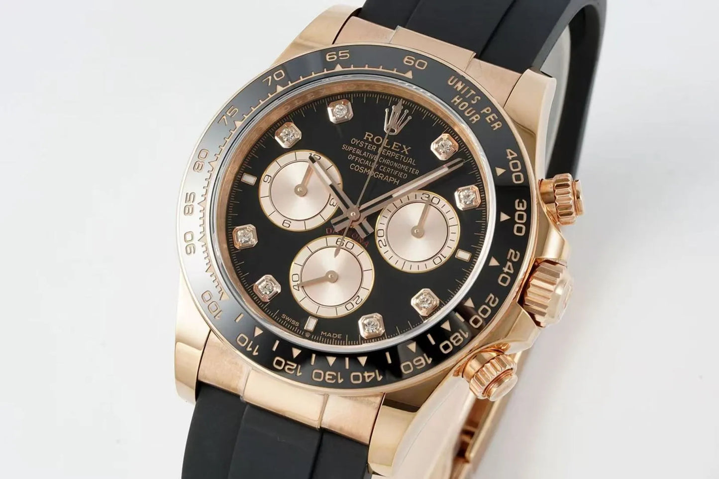 Daytona 126515 ERF Best Edition Black/RG Diamonds Dial on Oysterflex Strap JH4131 (Free Sprung)