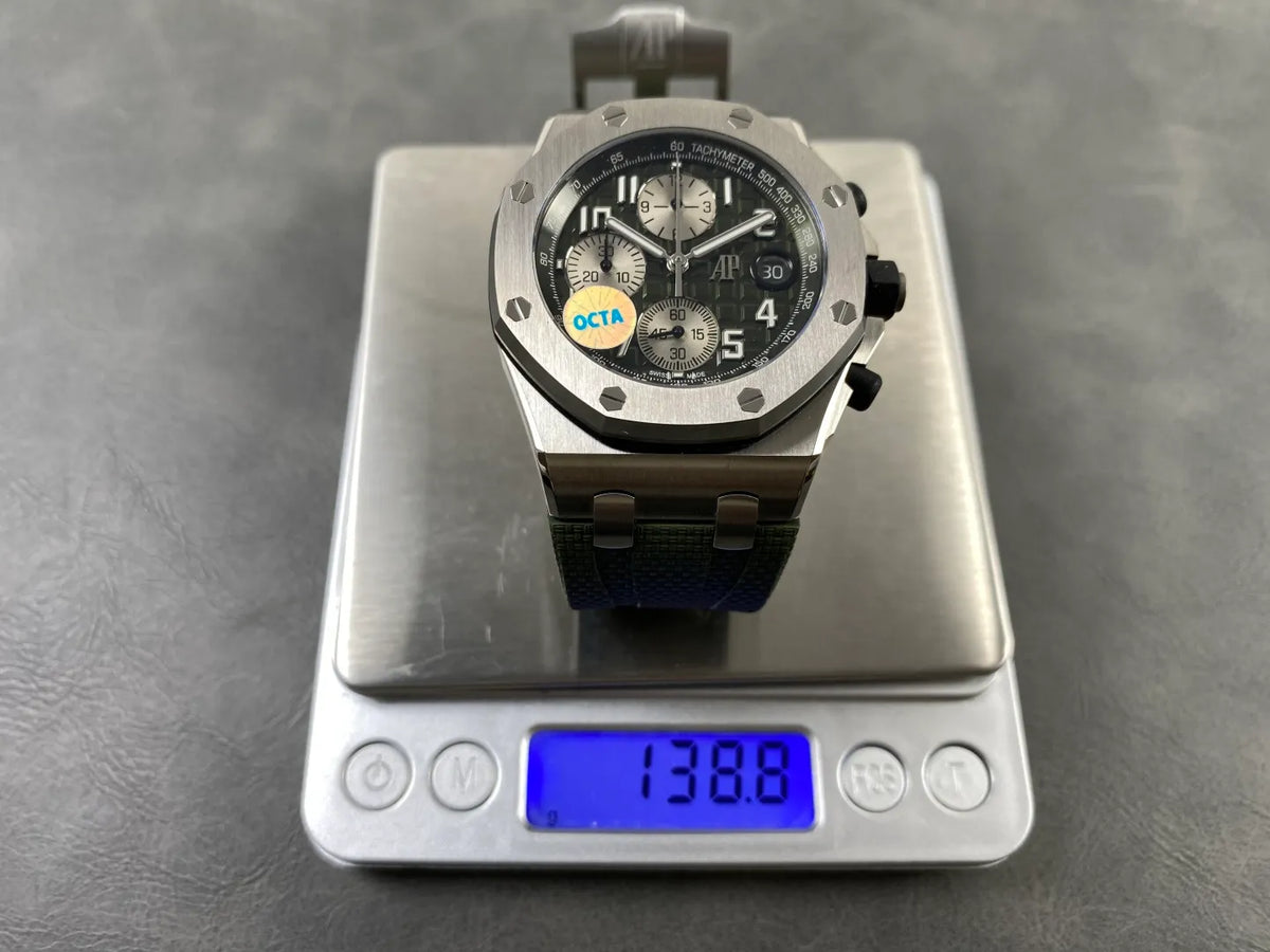 Royal Oak Offshore Chronograph 42mm 26238TI Titanium Case OCTA 1:1 Best Edition Khaki Green Dial on Green Rubber Strap SA4404 Free Sprung