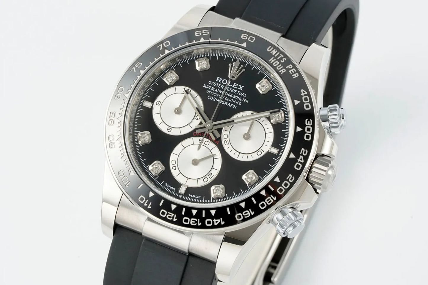 Daytona 126519 ERF Best Edition Black/Silver Diamonds Dial on Oysterflex Strap JH4131 (Free Sprung)