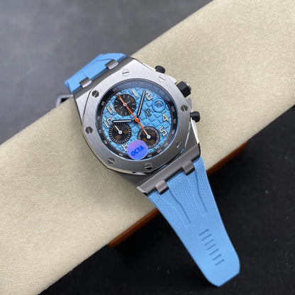 Royal Oak Offshore Chronograph 42mm 26238ST Stainless Steel Case OCTA 1:1 Best Edition Baby Blue on Blue Rubber Strap SA4404 Free Sprung