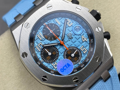 Royal Oak Offshore Chronograph 42mm 26238ST Stainless Steel Case OCTA 1:1 Best Edition Baby Blue on Blue Rubber Strap SA4404 Free Sprung