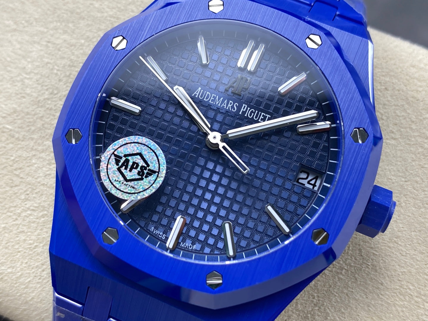 Royal Oak 15500 Blue Ceramic APSF 1:1 Best Edition Blue Dial on Blue Ceramic Bracelet SA4302 Super Clone