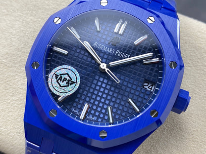 Royal Oak 15500 Blue Ceramic APSF 1:1 Best Edition Blue Dial on Blue Ceramic Bracelet SA4302 Super Clone