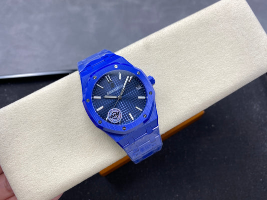 Royal Oak 15500 Blue Ceramic APSF 1:1 Best Edition Blue Dial on Blue Ceramic Bracelet SA4302 Super Clone