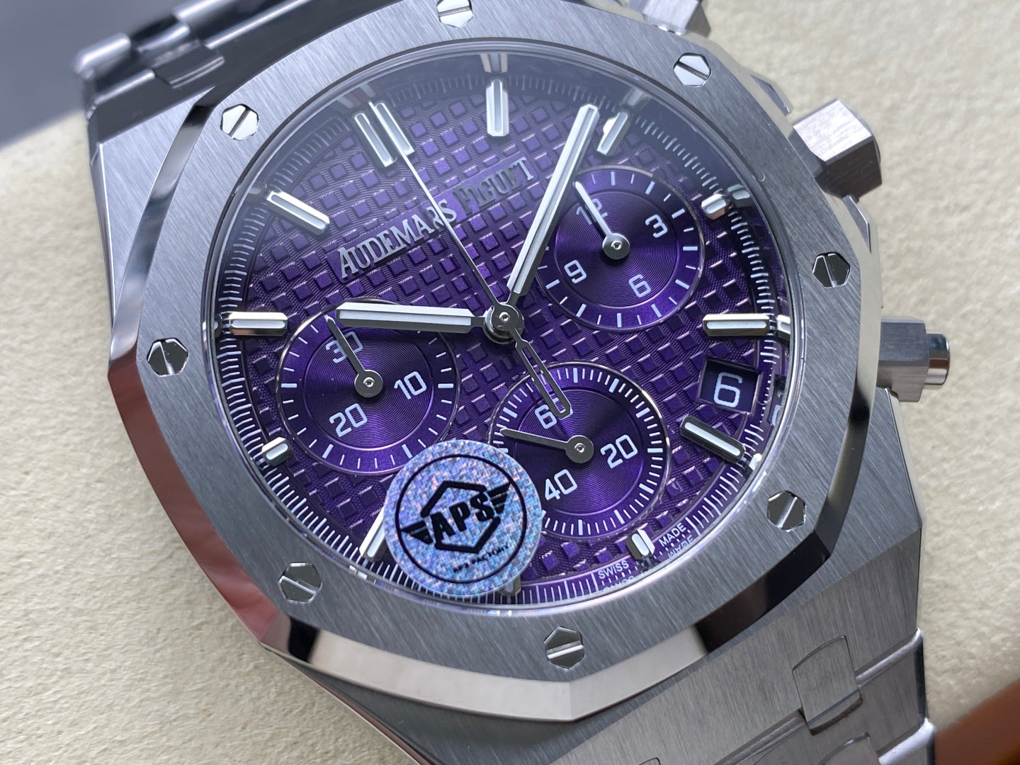 Royal Oak Chrono 26240 SS APSF 1:1 Best Edition Purple Dial on SS Bracelet SA4401 Super Clone V2 (Free Sprung)