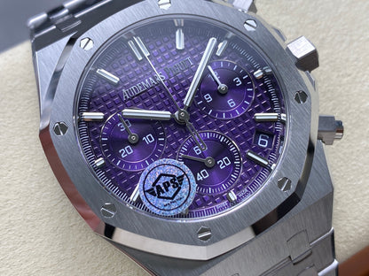 Royal Oak Chrono 26240 SS APSF 1:1 Best Edition Purple Dial on SS Bracelet SA4401 Super Clone V2 (Free Sprung)