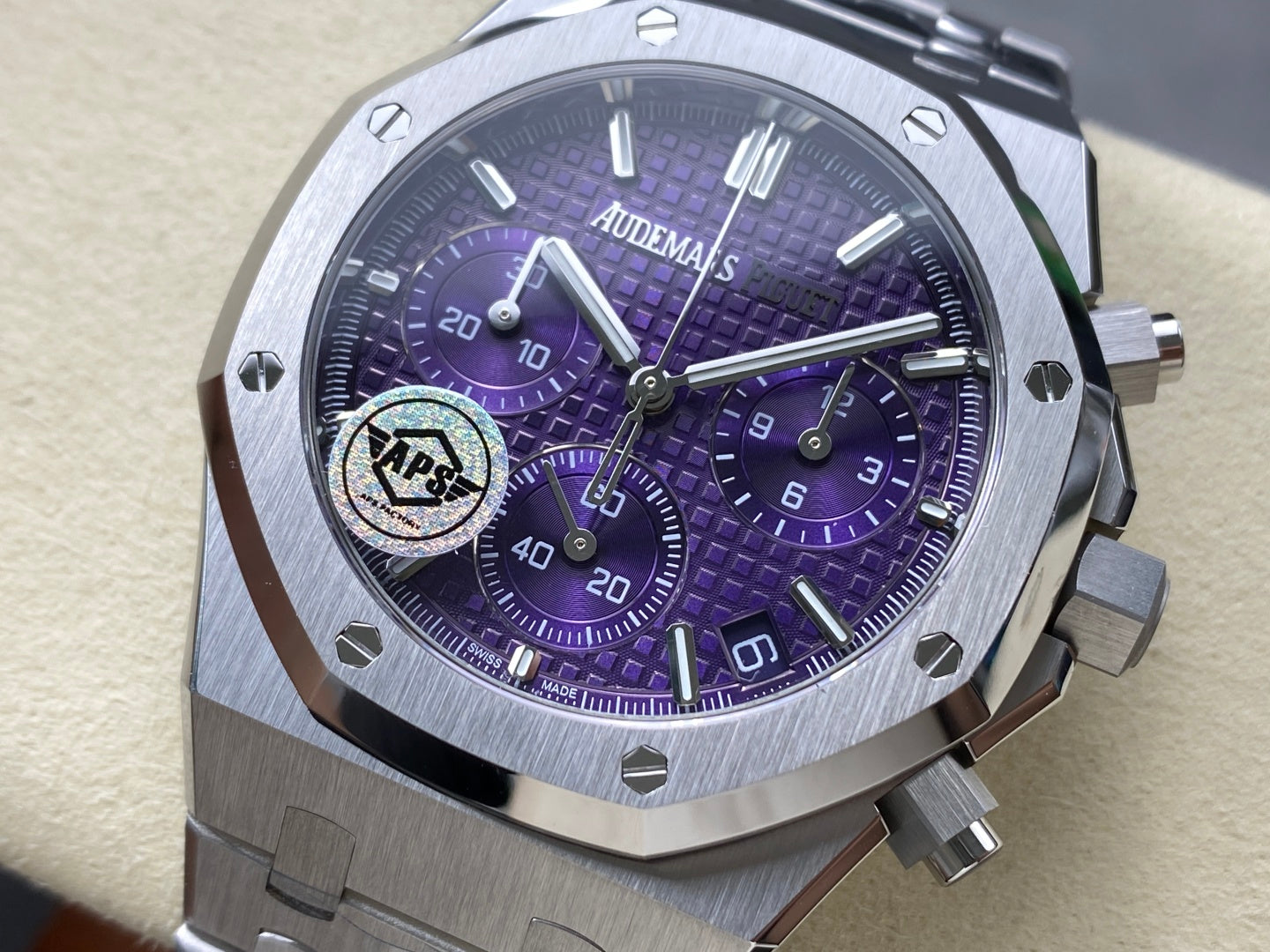 Royal Oak Chrono 26240 SS APSF 1:1 Best Edition Purple Dial on SS Bracelet SA4401 Super Clone V2 (Free Sprung)