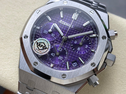 Royal Oak Chrono 26240 SS APSF 1:1 Best Edition Purple Dial on SS Bracelet SA4401 Super Clone V2 (Free Sprung)