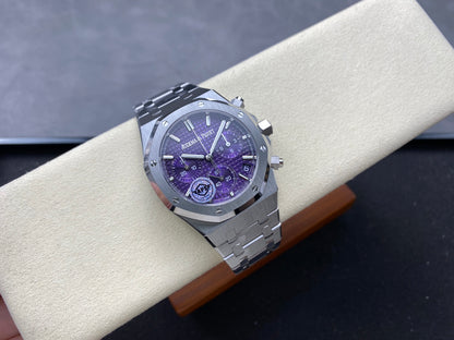 Royal Oak Chrono 26240 SS APSF 1:1 Best Edition Purple Dial on SS Bracelet SA4401 Super Clone V2 (Free Sprung)
