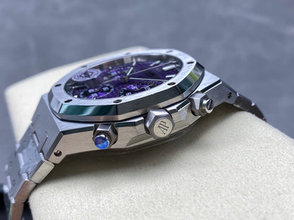 Royal Oak Chrono 26240 SS APSF 1:1 Best Edition Purple Dial on SS Bracelet SA4401 Super Clone V2 (Free Sprung)