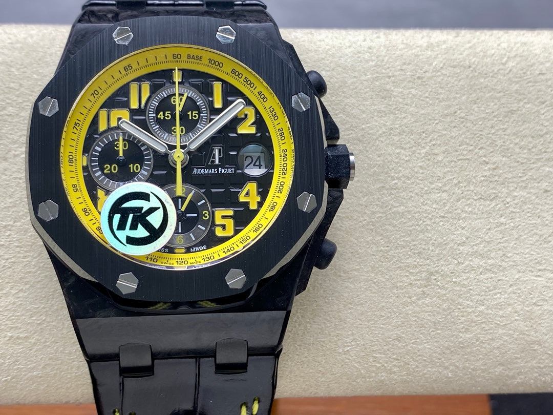 Royal Oak Offshore 'Bumble Bee' 42mm Ceramic Bezel SS TKF Best Edition Black Leather Strap A3126