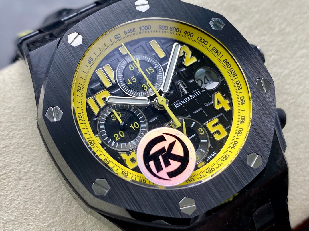 Royal Oak Offshore 'Bumble Bee' 42mm Ceramic Bezel SS TKF Best Edition Black Leather Strap A3126