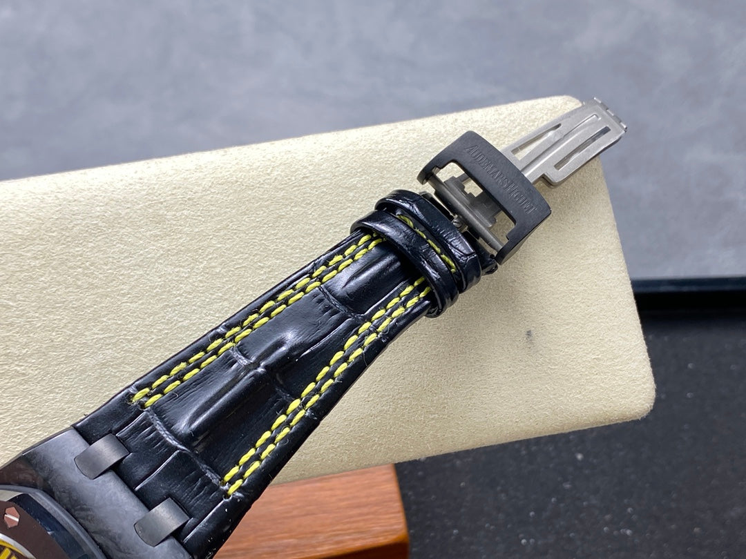 Royal Oak Offshore 'Bumble Bee' 42mm Ceramic Bezel SS TKF Best Edition Black Leather Strap A3126