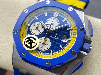 Royal Oak Offshore 44mm SS TKF 1:1 Best Edition Blue/Yellow Dial on Blue/Yellow Rubber Strap A3126