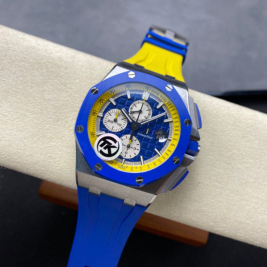 Royal Oak Offshore 44mm SS TKF 1:1 Best Edition Blue/Yellow Dial on Blue/Yellow Rubber Strap A3126