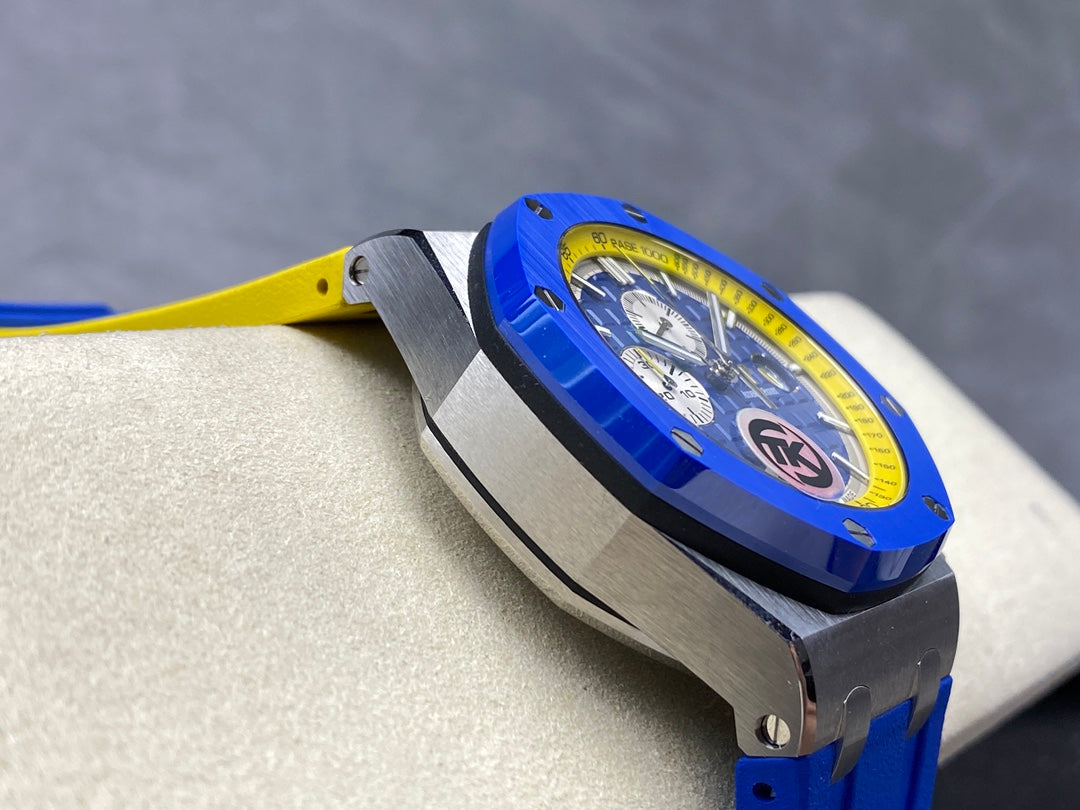 Royal Oak Offshore 44mm SS TKF 1:1 Best Edition Blue/Yellow Dial on Blue/Yellow Rubber Strap A3126