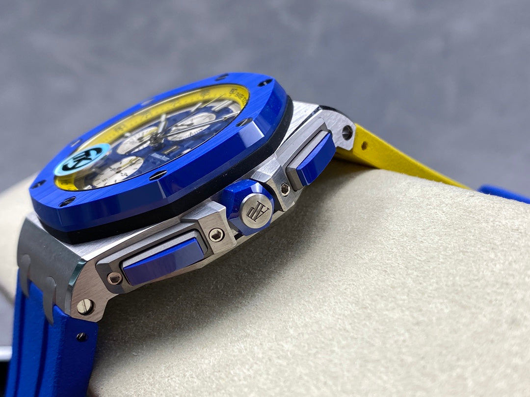 Royal Oak Offshore 44mm SS TKF 1:1 Best Edition Blue/Yellow Dial on Blue/Yellow Rubber Strap A3126