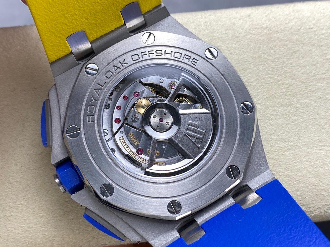 Royal Oak Offshore 44mm SS TKF 1:1 Best Edition Blue/Yellow Dial on Blue/Yellow Rubber Strap A3126