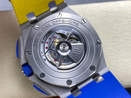 Royal Oak Offshore 44mm SS TKF 1:1 Best Edition Blue/Yellow Dial on Blue/Yellow Rubber Strap A3126