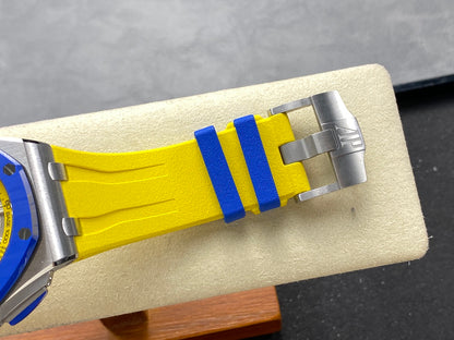 Royal Oak Offshore 44mm SS TKF 1:1 Best Edition Blue/Yellow Dial on Blue/Yellow Rubber Strap A3126
