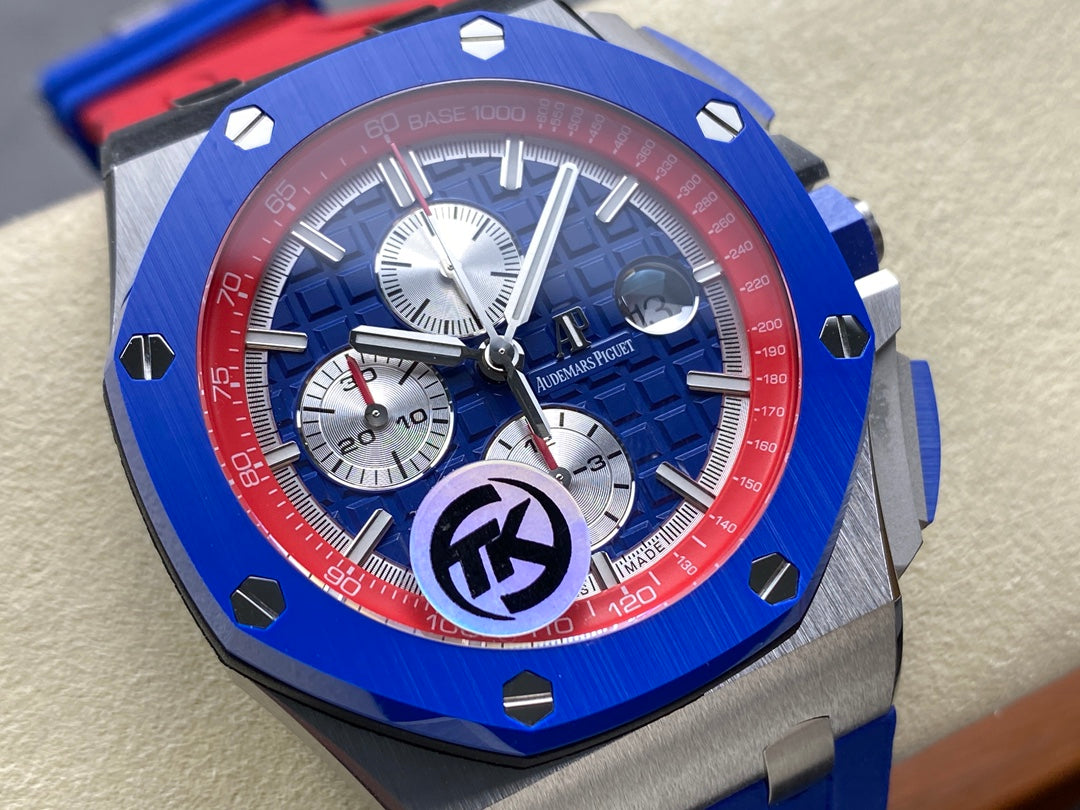 Royal Oak Offshore 44mm SS TKF 1:1 Best Edition Blue/Red Dial on Blue/Red Rubber Strap A3126
