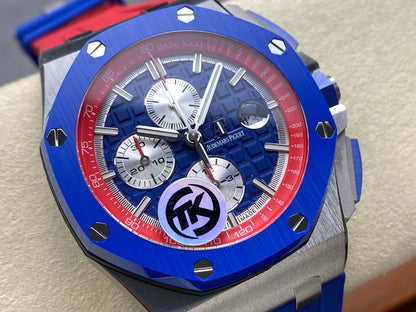 Royal Oak Offshore 44mm SS TKF 1:1 Best Edition Blue/Red Dial on Blue/Red Rubber Strap A3126
