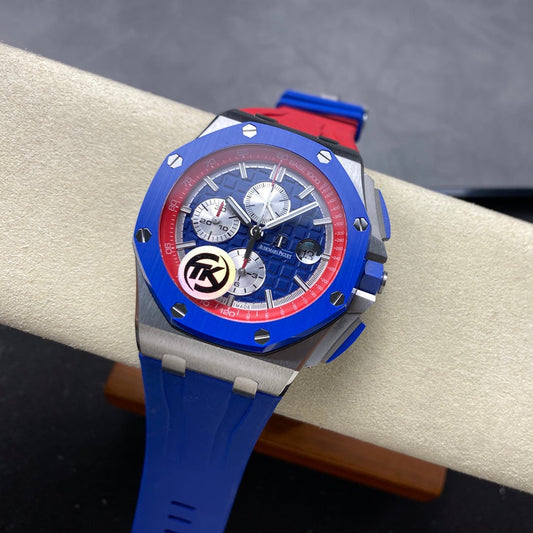 Royal Oak Offshore 44mm SS TKF 1:1 Best Edition Blue/Red Dial on Blue/Red Rubber Strap A3126