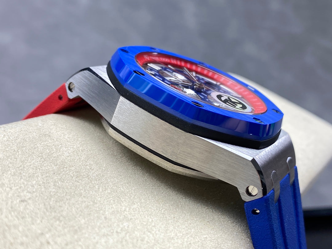 Royal Oak Offshore 44mm SS TKF 1:1 Best Edition Blue/Red Dial on Blue/Red Rubber Strap A3126