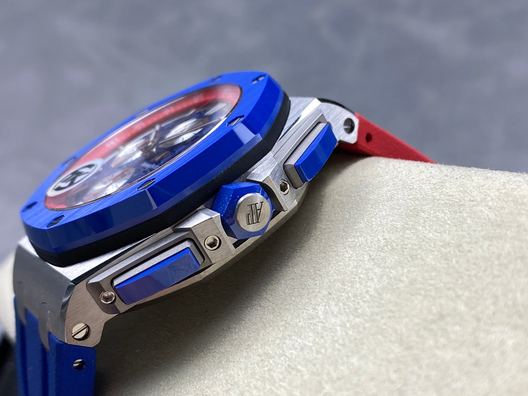Royal Oak Offshore 44mm SS TKF 1:1 Best Edition Blue/Red Dial on Blue/Red Rubber Strap A3126