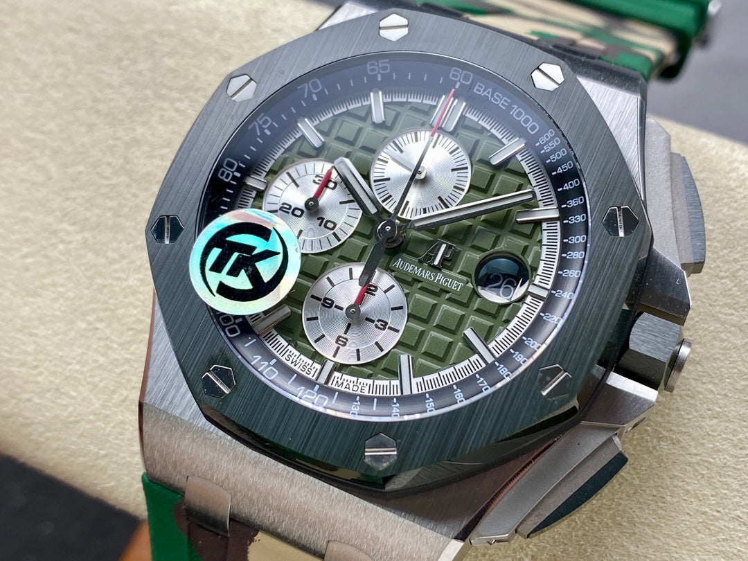 Royal Oak Offshore 44mm SS TKF 1:1 Best Edition Green Dial on Green Camou Rubber Strap A3126