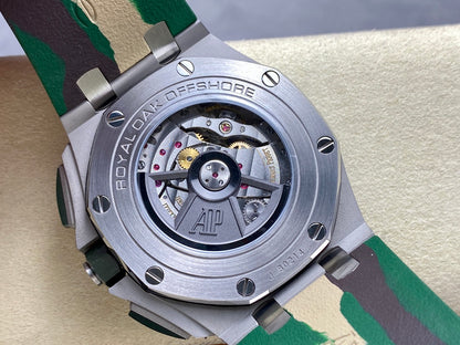 Royal Oak Offshore 44mm SS TKF 1:1 Best Edition Green Dial on Green Camou Rubber Strap A3126