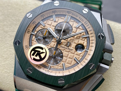 Royal Oak Offshore 44mm SS TKF 1:1 Best Edition Cream Dial on Green Camou Rubber Strap A3126