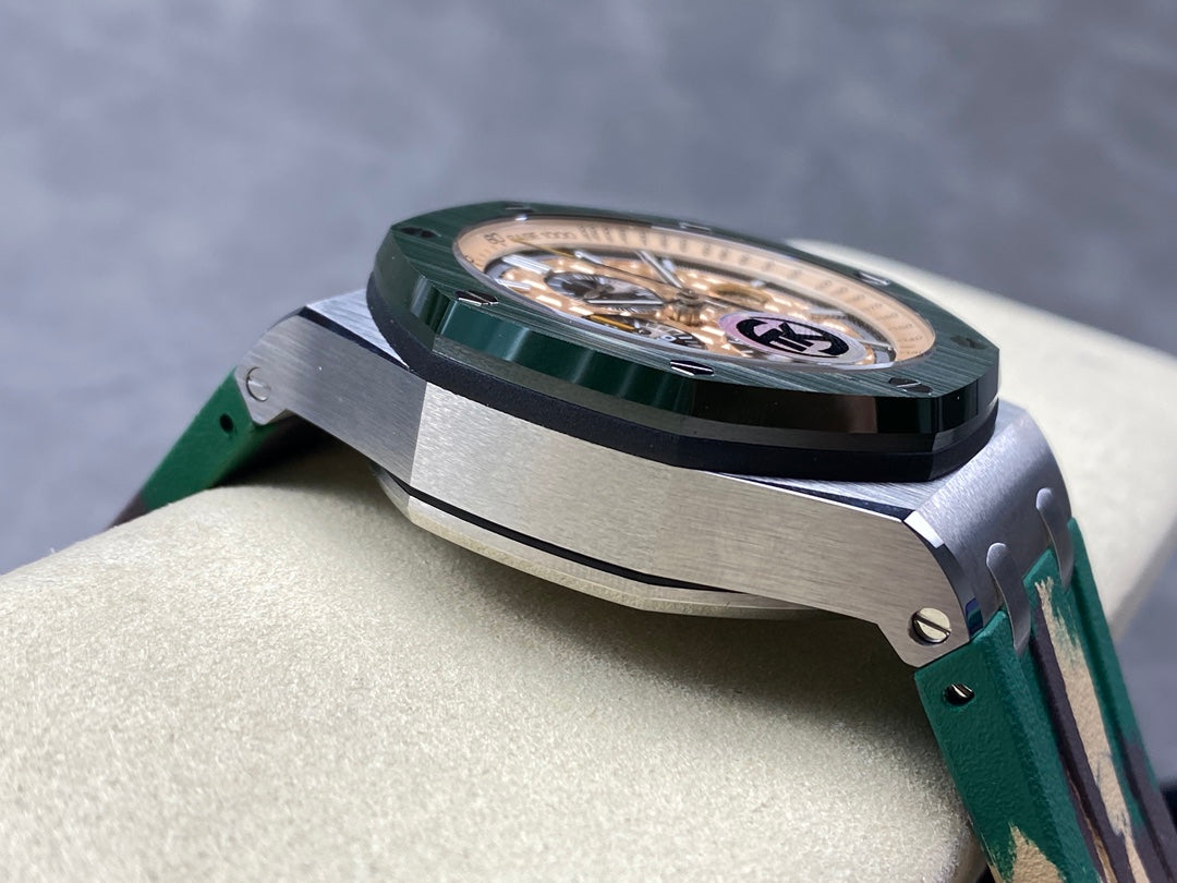 Royal Oak Offshore 44mm SS TKF 1:1 Best Edition Cream Dial on Green Camou Rubber Strap A3126