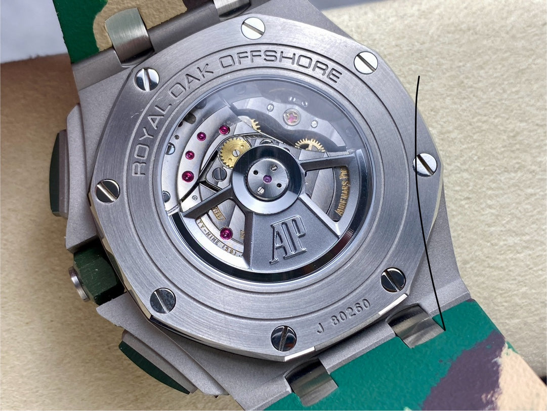 Royal Oak Offshore 44mm SS TKF 1:1 Best Edition Cream Dial on Green Camou Rubber Strap A3126