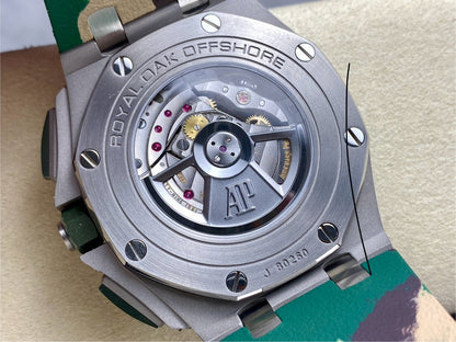 Royal Oak Offshore 44mm SS TKF 1:1 Best Edition Cream Dial on Green Camou Rubber Strap A3126