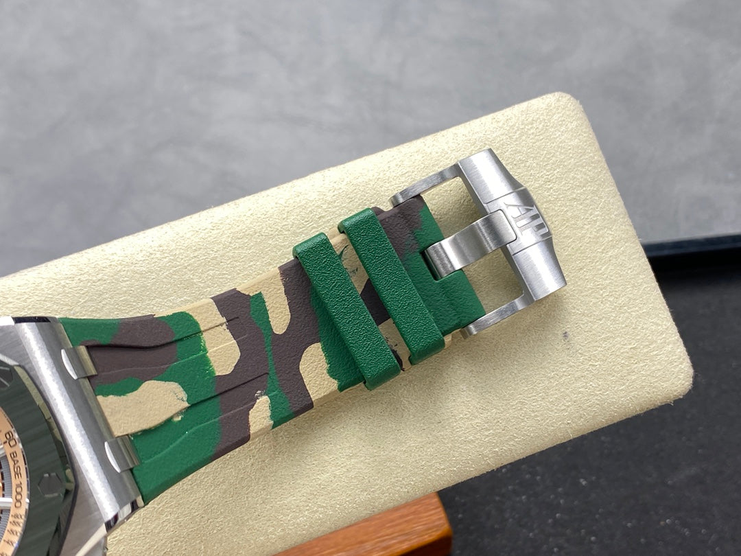 Royal Oak Offshore 44mm SS TKF 1:1 Best Edition Cream Dial on Green Camou Rubber Strap A3126