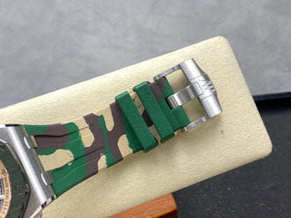 Royal Oak Offshore 44mm SS TKF 1:1 Best Edition Cream Dial on Green Camou Rubber Strap A3126