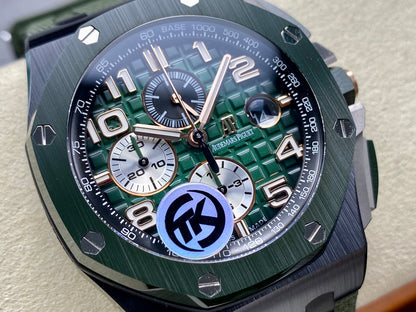 Royal Oak Offshore 44mm Black Ceramic TKF Best Edition Green Dial on Green Rubber Strap A3126