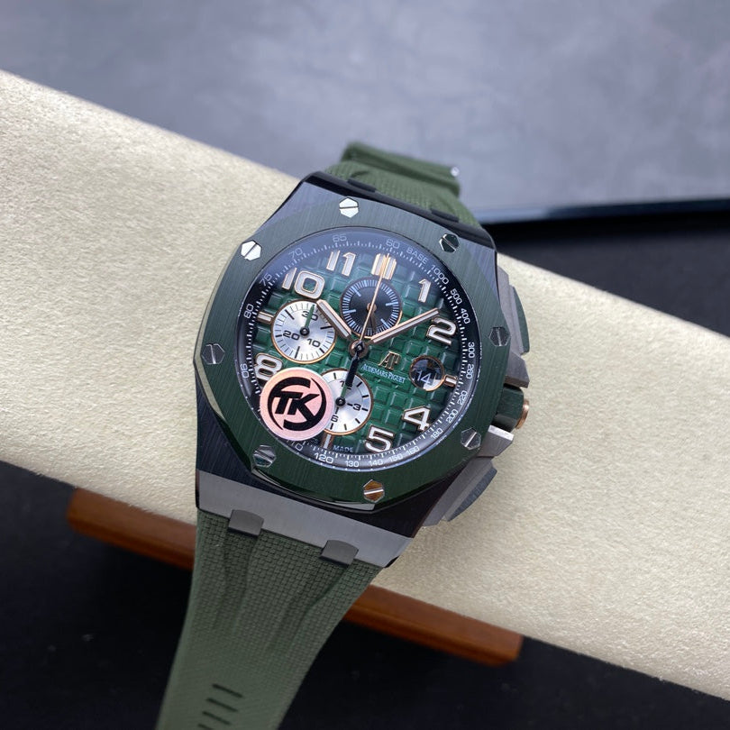 Royal Oak Offshore 44mm Black Ceramic TKF Best Edition Green Dial on Green Rubber Strap A3126